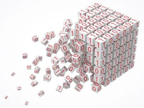 Big data, blockchain and technology concept with binary code cubes. 3D style Stockillustratie