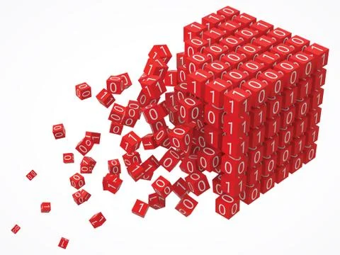 Big data, blockchain and technology concept with binary code cubes. 3D style Stockillustratie