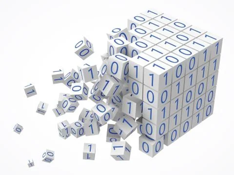Big data, blockchain and technology concept with binary code cubes. 3D style 库存插图