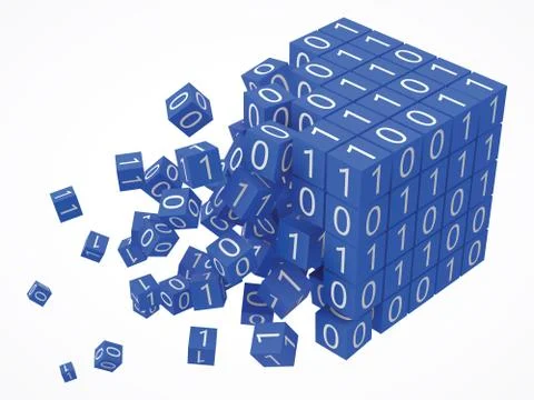 Big data, blockchain and technology concept with binary code cubes. 3D style Stockillustratie