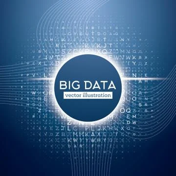 Big Data Blue Technology Background with Different Letters. Stock Illustration