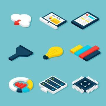 Big Data Business Isometric Objects Illustrazione stock