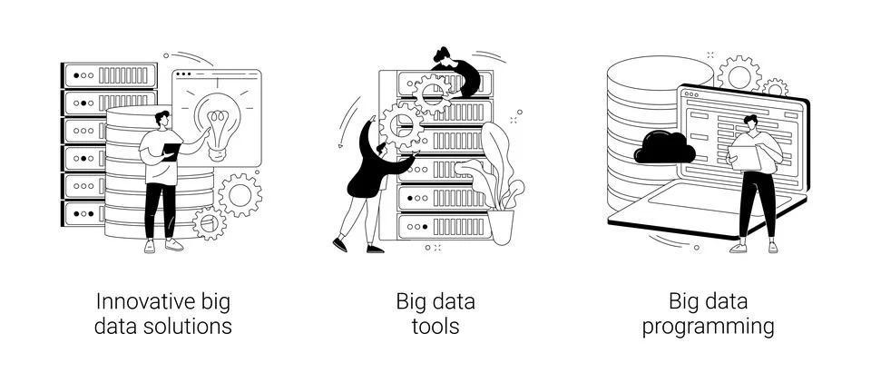 Big data business software abstract concept vector illustrations. Ilustração Stock