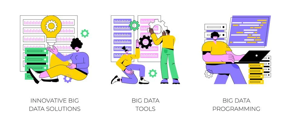 Big data business software abstract concept vector illustrations. Illustrazione stock