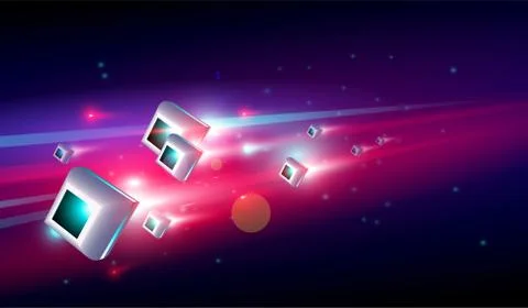Big data center with 3D glow box high speed system concept. Vector Stock Illustration