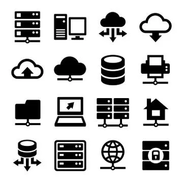 Big Data Center and Server Icons Set. Vector Illustrazione stock