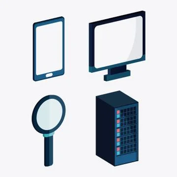 Big data center base and web hosting icon set Illustrazione stock