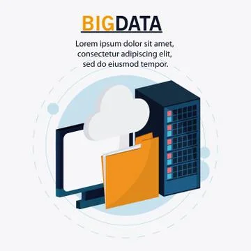 Big data center base and web hosting icon set Stock Illustration