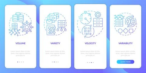 Big data characteristics blue gradient onboarding mobile app screen Stockillustratie