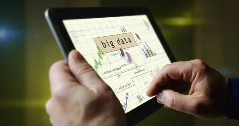 Big data charts graphs on touchscreen pad display 動画素材 323383298