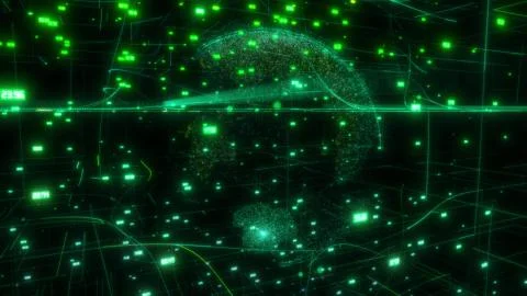 Big data cloud around digital earth data globe abstract 3D rendering network Illustrazione stock