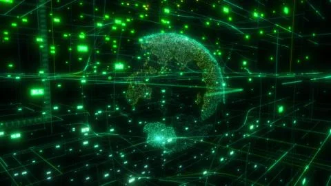 Big data cloud around digital earth data globe abstract 3D rendering network Stock Illustration