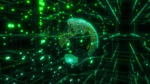 Big data cloud around digital earth data globe abstract 3D rendering network Stock Illustration