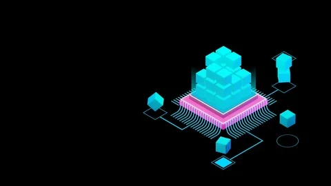 Big data cloud computing artificial intelligence cube with Alpha channel Video stock 112076687