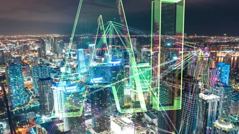 Big data cloud computing internet of things 5G City technology concept Stock Footage 113192573