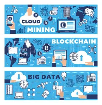 Big data cloud, cryptocurrency mining blockchain Illustrazione stock
