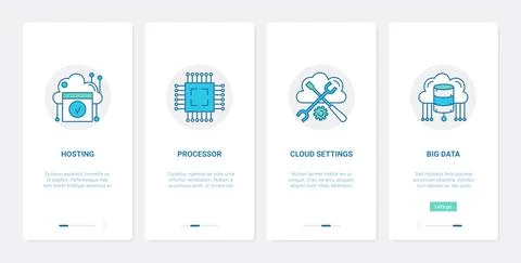 Big data cloud hosting internet technology UX, UI onboarding mobile app page Stock Illustration