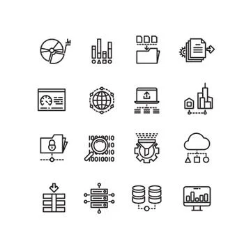 Big data cloud technology services thin line vector icons Stock Illustration