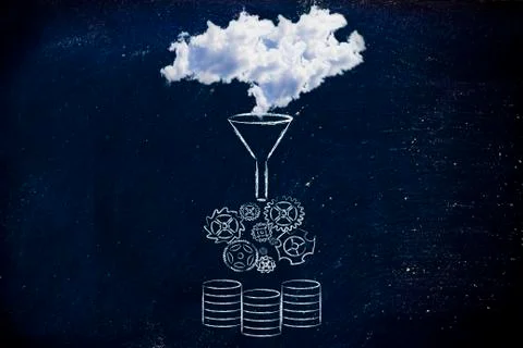 Big data: clouds being processed into servers Illustrazione stock