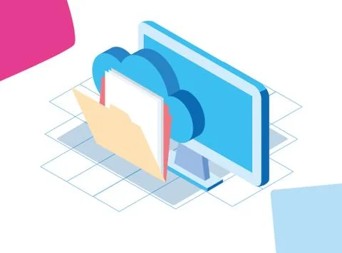 Big data colorful design with computer and folder Stock Illustration