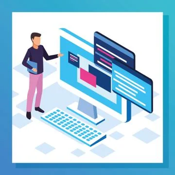 Big data colorful design with man with computer Stockillustratie