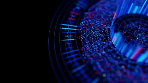 Big Data complex round graph animation. Quantum computing universe. Cyber space Stock Footage 320062239