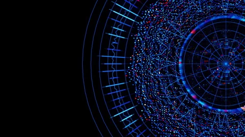 Big Data complex round graph animation. Top view on quantum computing universe Stock Footage 320173976