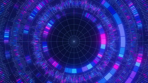 Big Data complex round graph animation. Top view on quantum computing universe Stock Footage 321069851