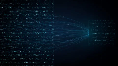 Big Data Compression Funnel Drawing Binary Code Streams Into A Single Channel Stock-Footage 343138259