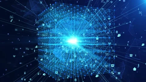 Big data computer binary digital line grid matrix Stock Footage 148148557