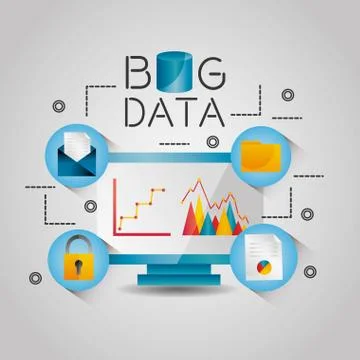 Big data computer diagram chart email security Stock Illustration