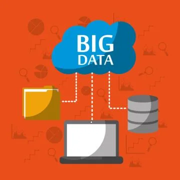 Big data computer laptop storage file folder cloud Stock Illustration