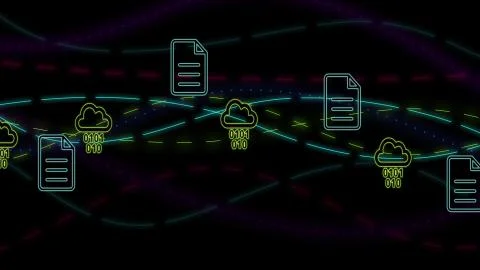 Big data concept. Animated symbol icon. 4K Neon effect. Abstract digital stre Stock Illustration