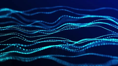 Big Data concept. blue digital wave with binary particles on a dark background Stock Footage 332182454
