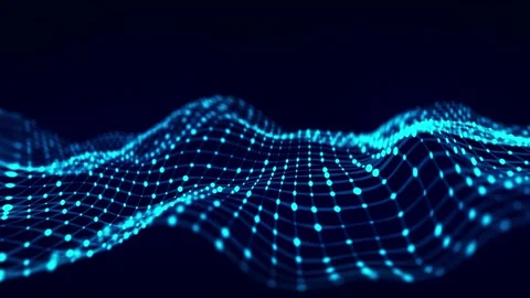 Big Data concept. blue digital wave with binary particles on a dark background Stock Footage 332182469