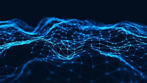 Big Data concept. blue digital wave with binary particles on a dark background Stock Footage 332182473