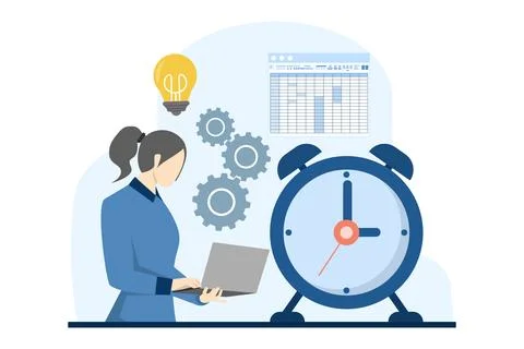 Big data concept, business analysis. Character analyzes data on graph. Stock Illustration