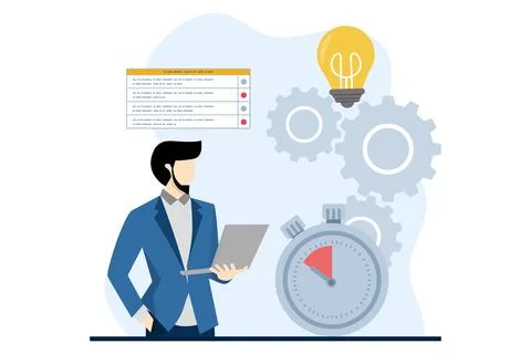 Big data concept, business analysis. Character analyzes data on graph. 스톡 일러스트