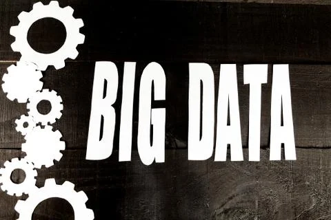 Big Data concept, cogwheels and 3D white man Stock Photos