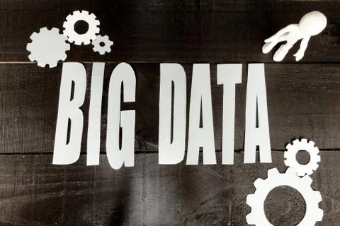 Big Data concept, cogwheels and 3D white man Stock Photos