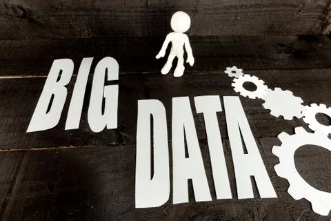 Big Data concept, cogwheels and 3D white man Stock Photos
