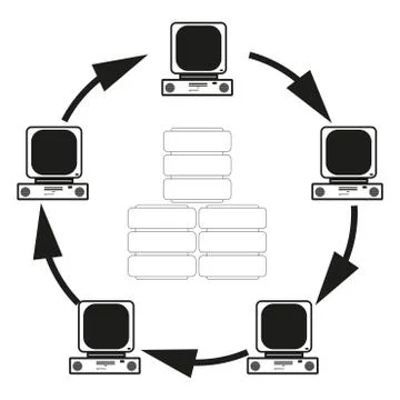 Big data Concept of communication of computers Vector black icon on white Stock Illustration