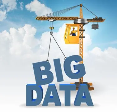 Big data concept with crane lifting letters Stock Photos