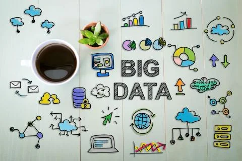 Big Data concept with a cup of coffee Stock Illustration