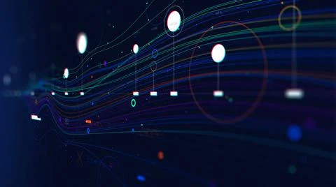 Big data concept, line graph of information flow node base programming, monit Stock Illustration