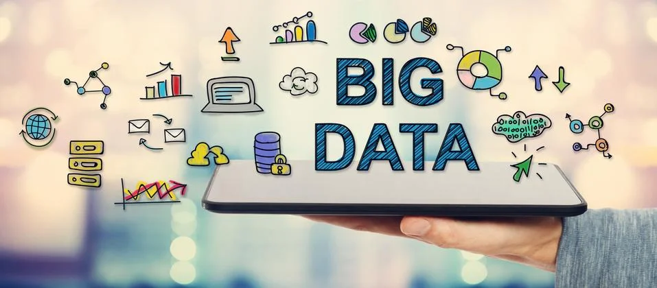 Big Data concept with man holding a tablet 스톡 일러스트