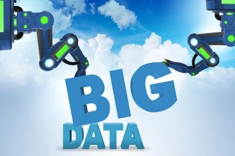 Big data concept with robotic arms - 3d rendering イラスト素材