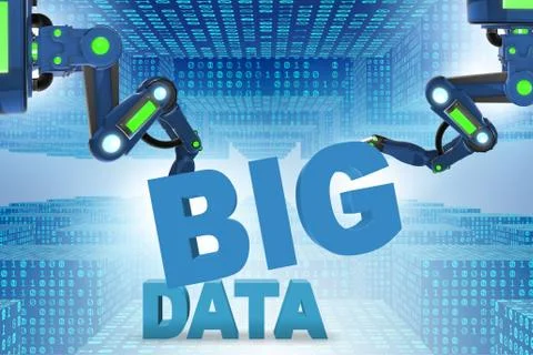 Big data concept with robotic arms - 3d rendering Illustrazione stock