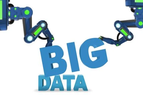 Big data concept with robotic arms - 3d rendering Illustrazione stock