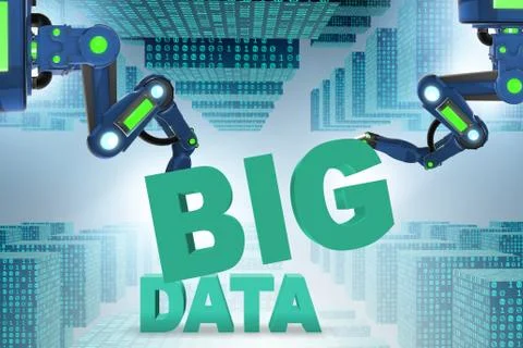Big data concept with robotic arms - 3d rendering Stock Illustration